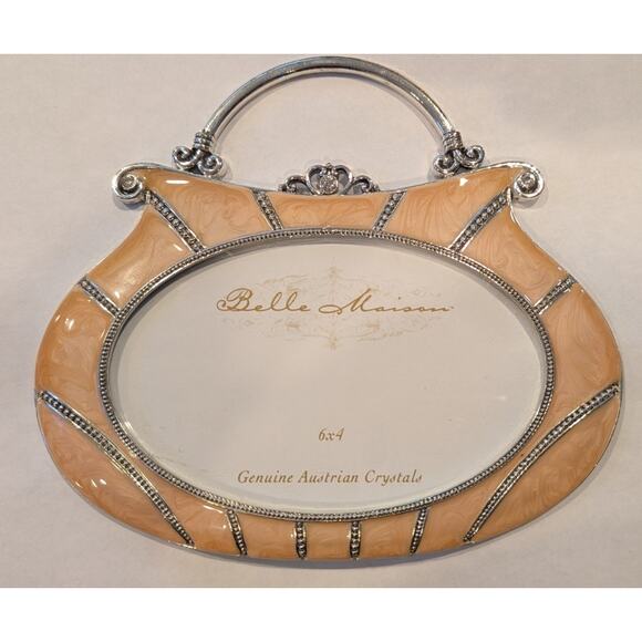NWT Belle Maison Austrian Crystal Encrusted Purse Shaped Oval Frame Orange 6 X 4 - Picture 4 of 4